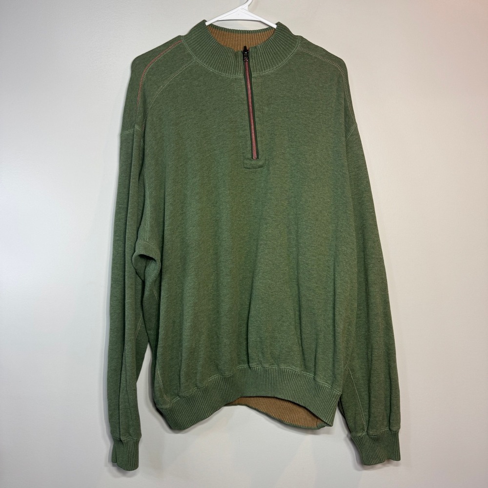 Orvis Quarter Zip Mens 2XL Pullover Sweater Olive Green‎ Mock Neck